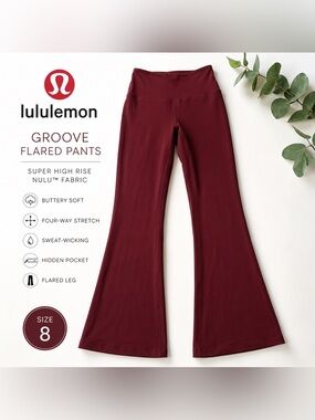 Lululemon Groove Super High-Rise Flared Nulu Pants Burgundy Size 8 Like New